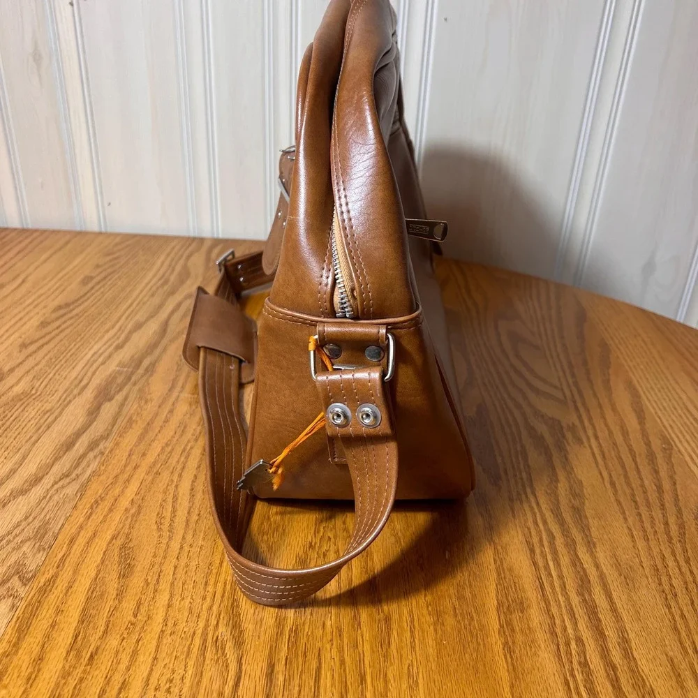 Vintage Brown Vinyl Leather Crossbody Bag Retro Messenger Bag WITH KEYS